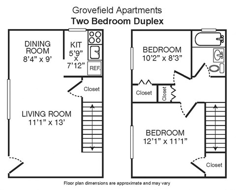 Floor plan for 2 beds, 1 bath